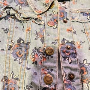 Floral Denim Jacket with Heart Buttons